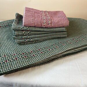 Holiday Decor Bundle Placemats, Pillow Sham and Napkins Green Beige Gingham